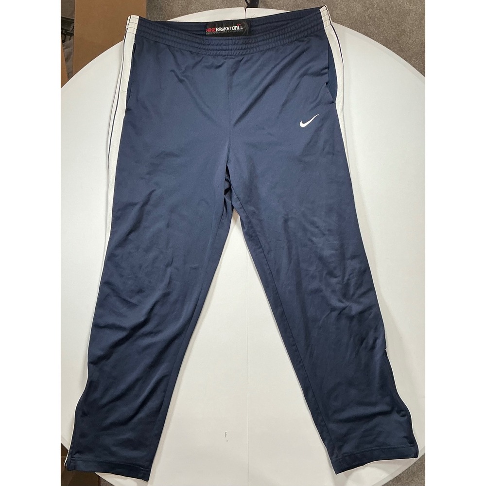 VTG Y2K Nike Basketball Track Pants Navy Blue White Stripe Mesh Lined Mens L